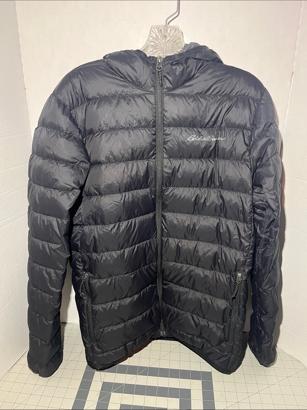 Eddie Bauer Men's Black Hooded Packable Puffer Jacket